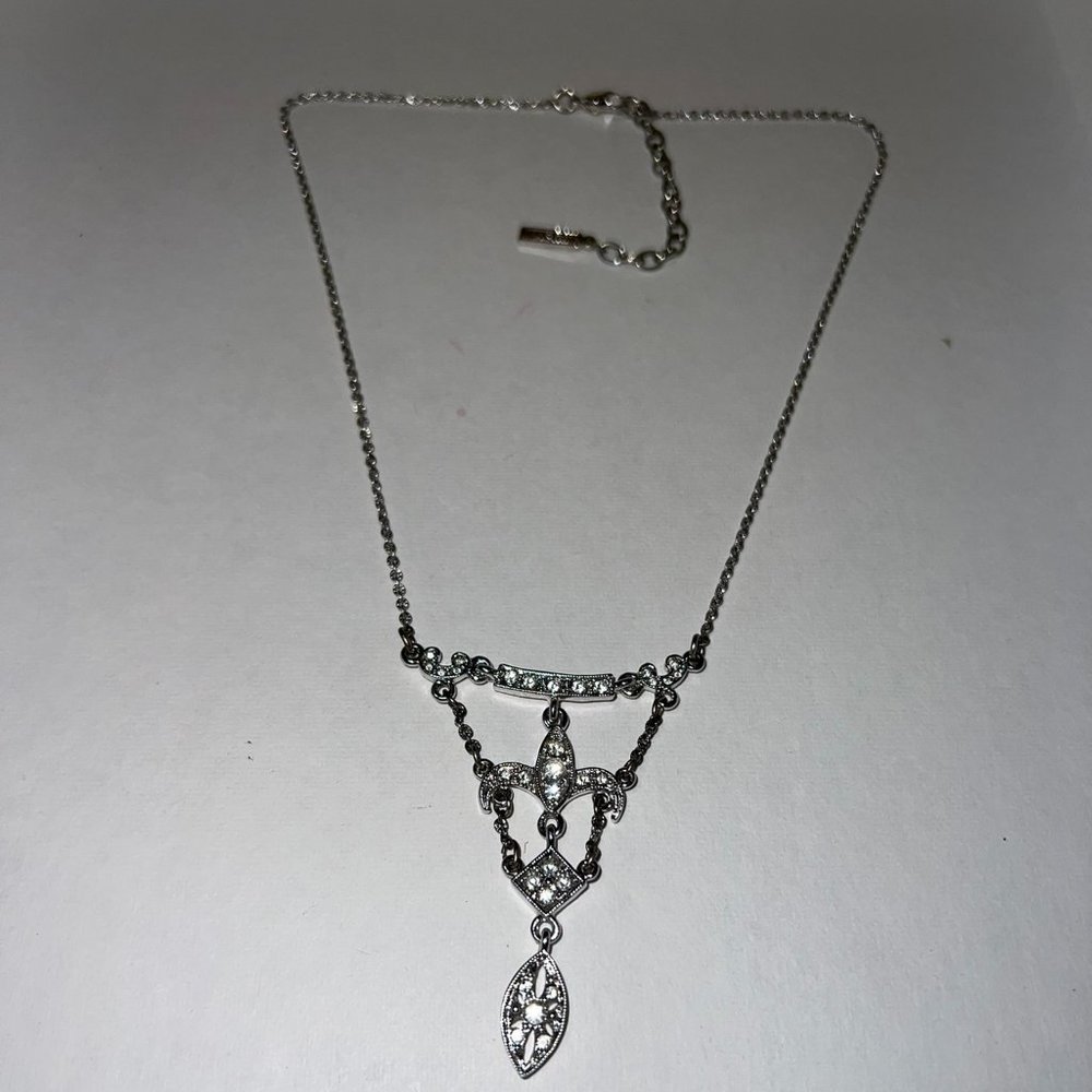 Fabulous Napier Silver Tone Rhinestone Y Necklace 14 Inch long